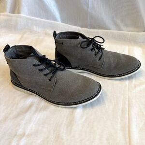 Mens London Fog Chukka Boots 10.5 M Belmont Gray Black Lace Up Ankle Shoe Canvas